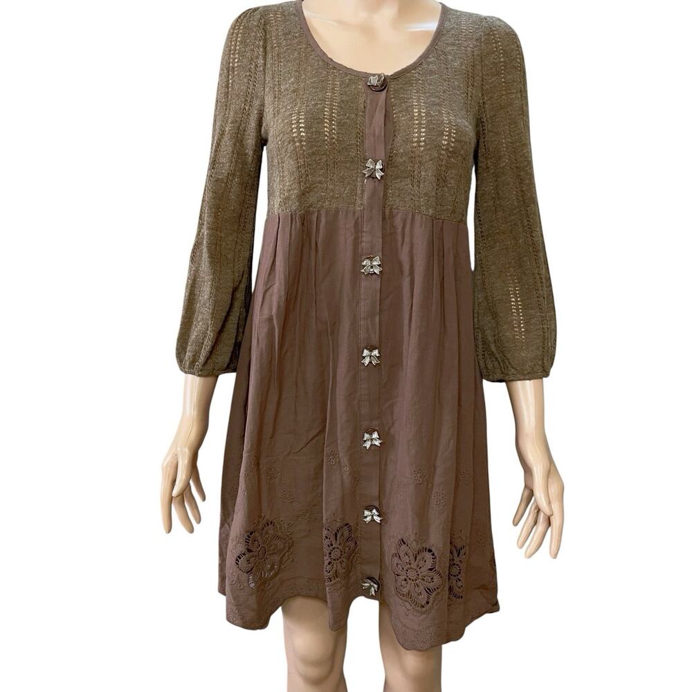 A Reve Mixed Media Tunic Dress Medium Cottagecore Bow Coquette Fairy Whimsical